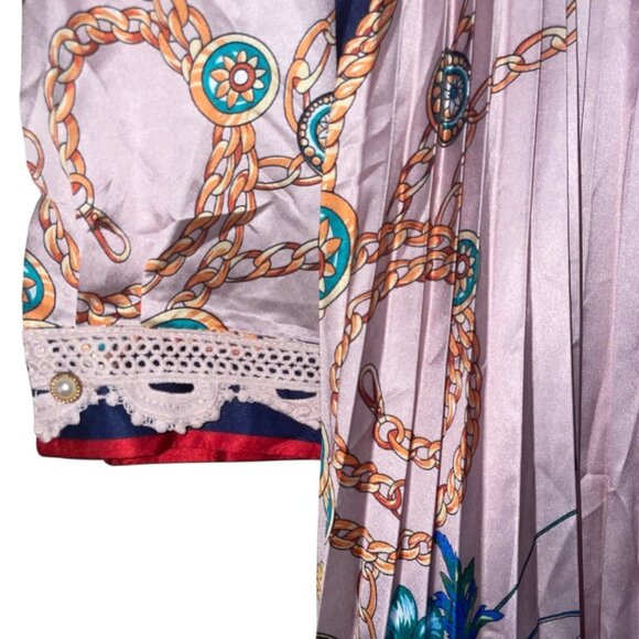 Dalia MacPhee Multicolor Pleated Floral & Chain Print Dress Fully Lined Small - Picture 5 of 10